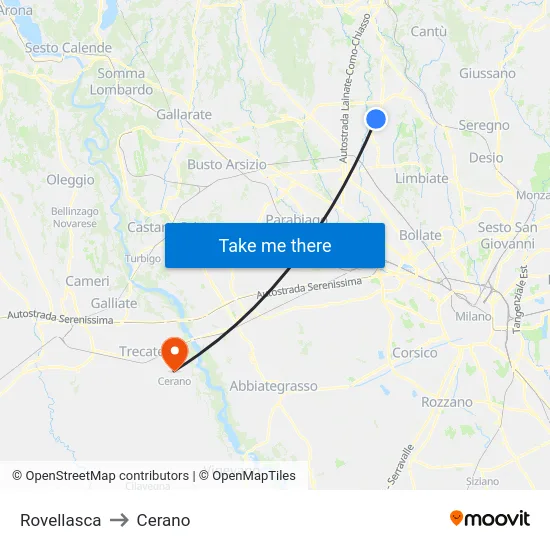Rovellasca to Cerano map