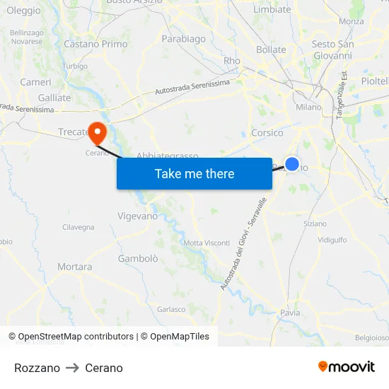 Rozzano to Cerano map