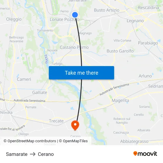 Samarate to Cerano map