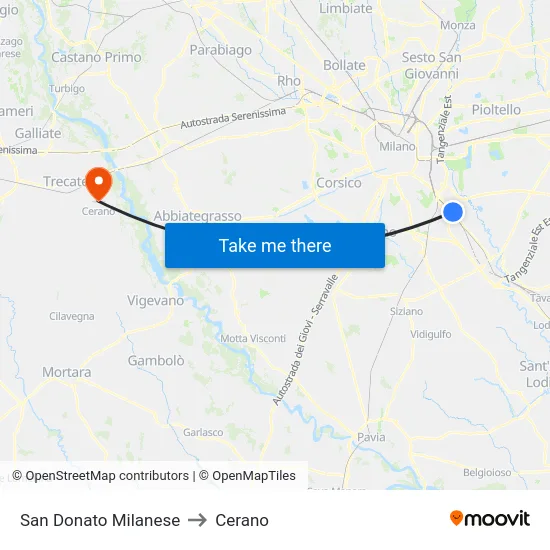 San Donato Milanese to Cerano map
