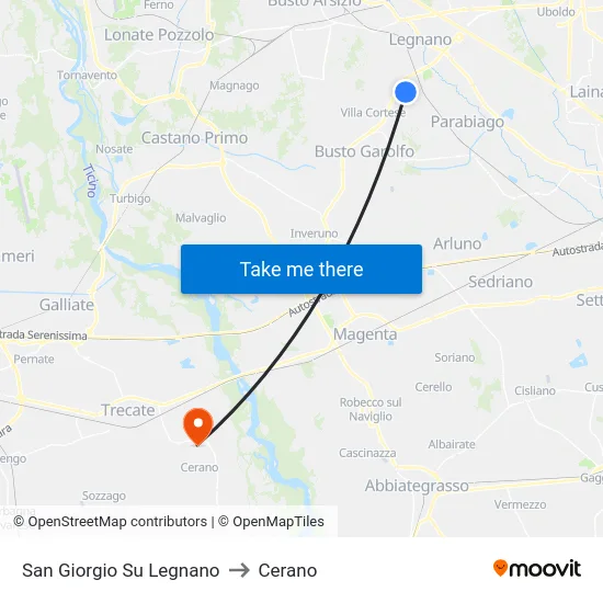 San Giorgio Su Legnano to Cerano map