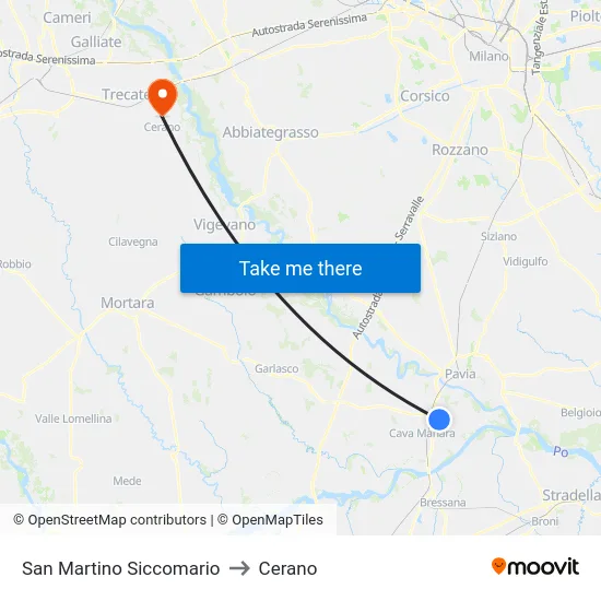 San Martino Siccomario to Cerano map