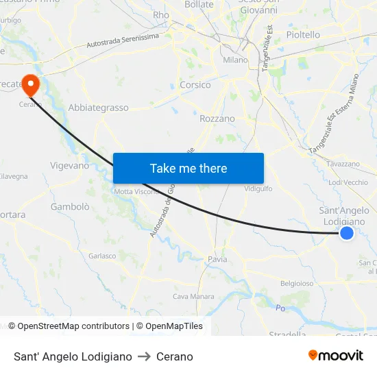 Sant' Angelo Lodigiano to Cerano map