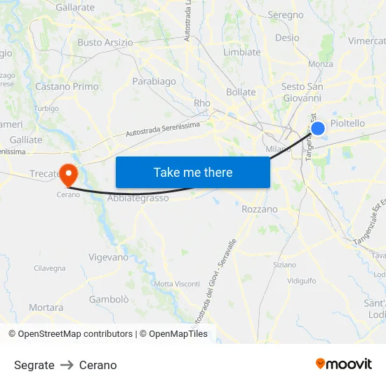 Segrate to Cerano map