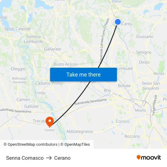 Senna Comasco to Cerano map