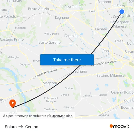 Solaro to Cerano map