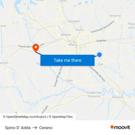 Spino D' Adda to Cerano map