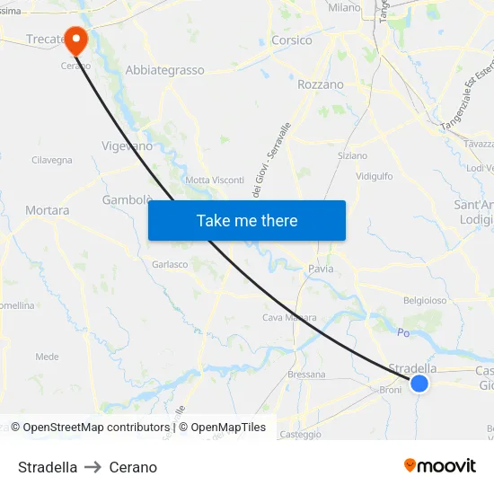 Stradella to Cerano map