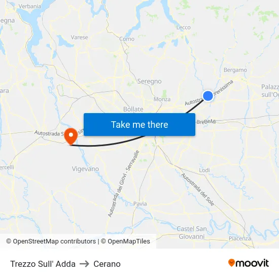 Trezzo Sull' Adda to Cerano map