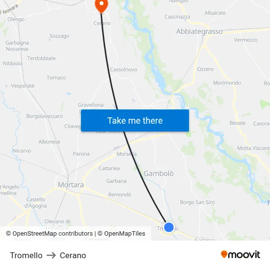 Tromello to Cerano map