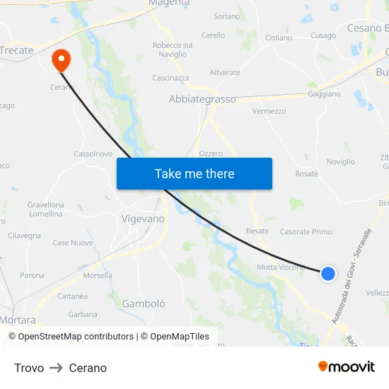 Trovo to Cerano map