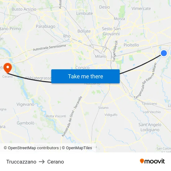 Truccazzano to Cerano map