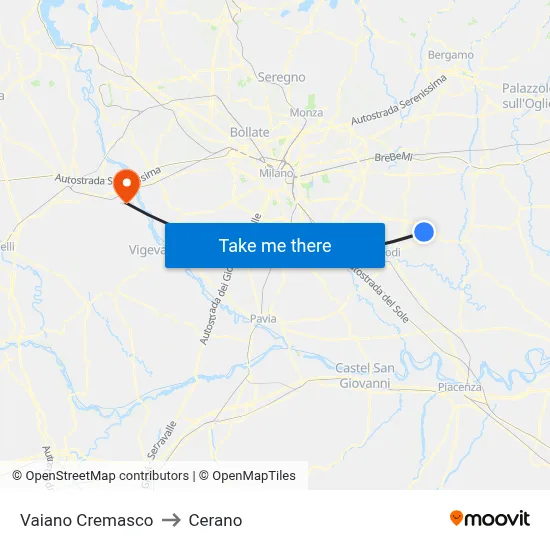 Vaiano Cremasco to Cerano map