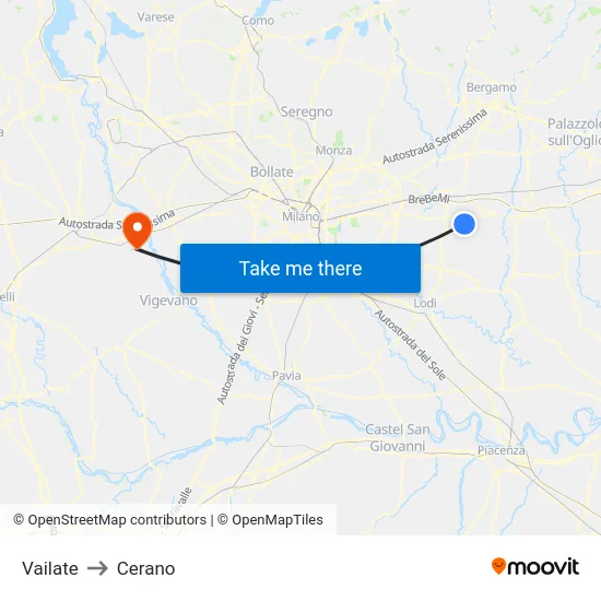 Vailate to Cerano map