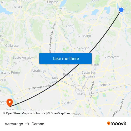 Vercurago to Cerano map
