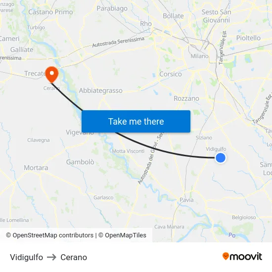 Vidigulfo to Cerano map