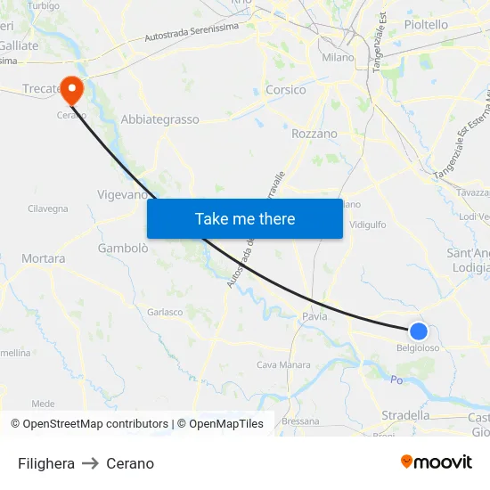 Filighera to Cerano map