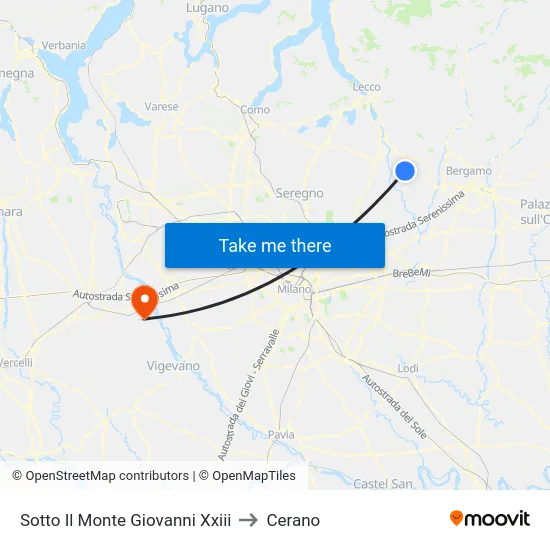 Sotto Il Monte Giovanni Xxiii to Cerano map