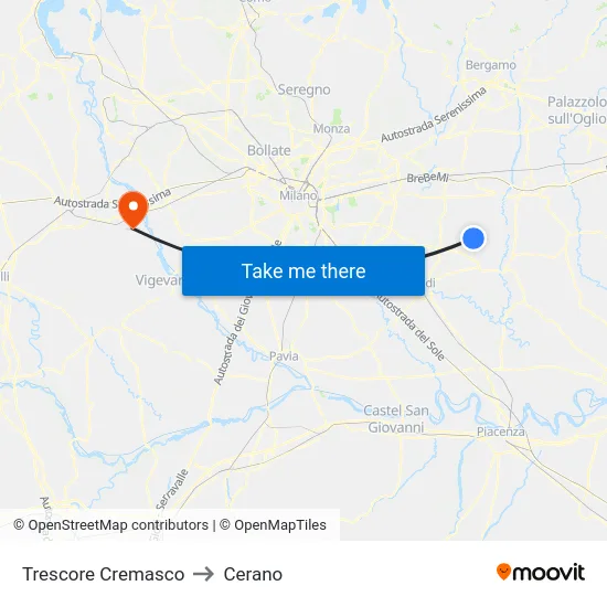 Trescore Cremasco to Cerano map