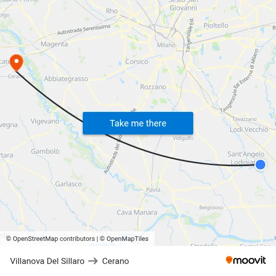 Villanova Del Sillaro to Cerano map