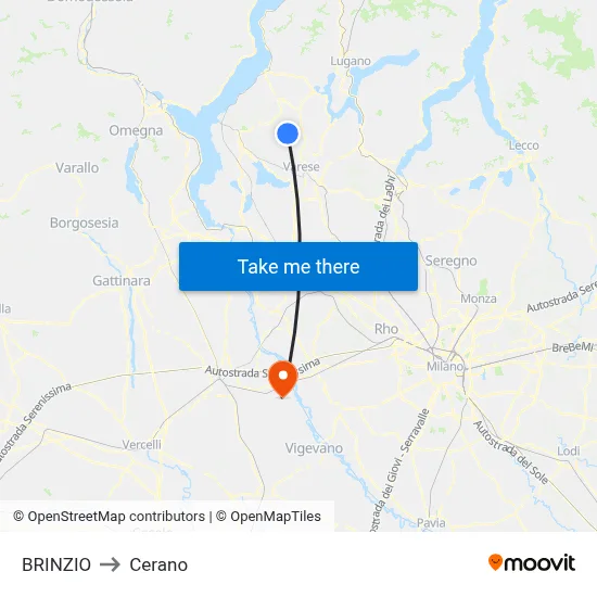 Brinzio to Cerano map