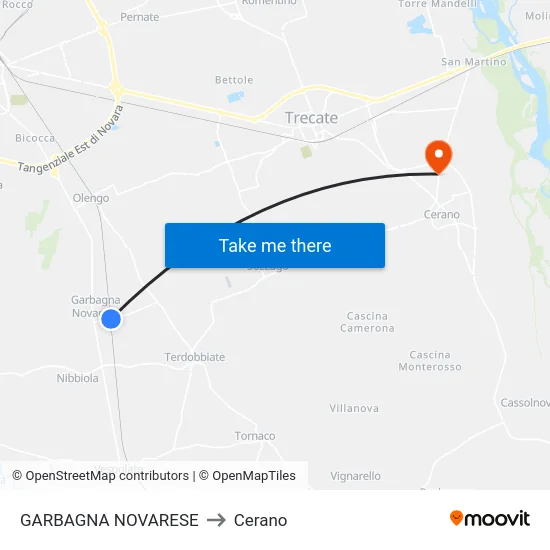 Garbagna Novarese to Cerano map