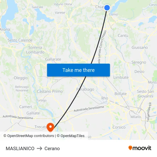 Maslianico to Cerano map