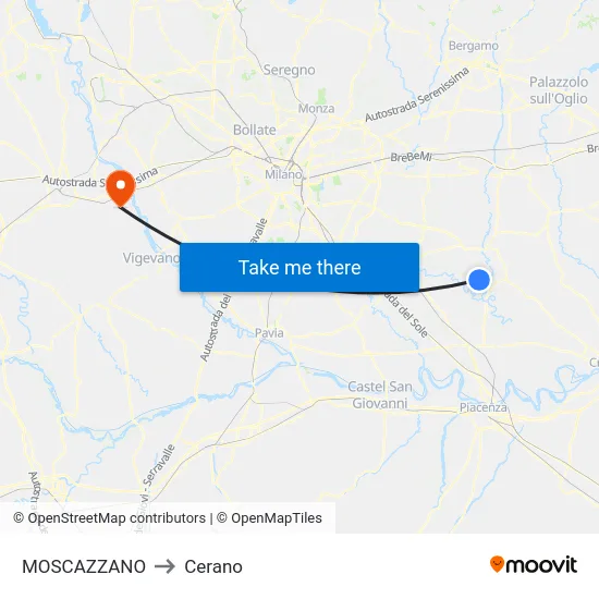 Moscazzano to Cerano map