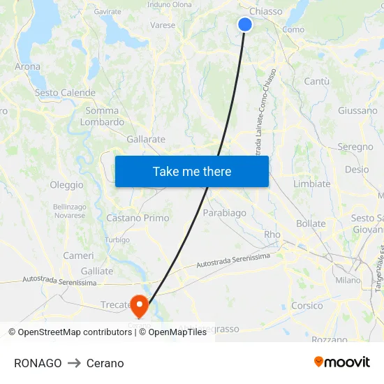 Ronago to Cerano map