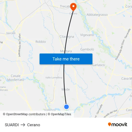 Suardi to Cerano map