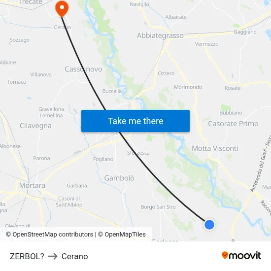 Zerbol to Cerano map