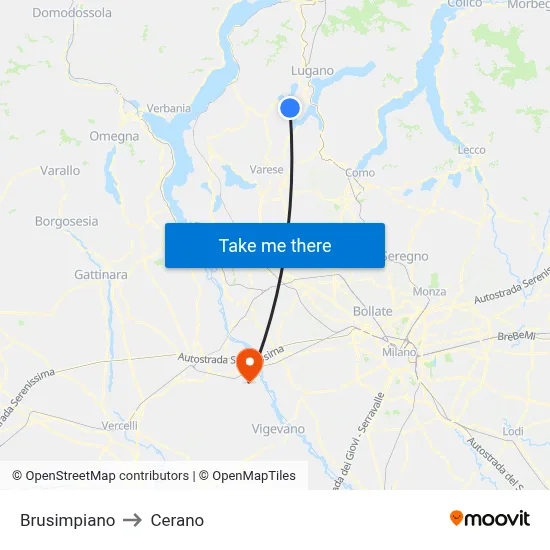 Brusimpiano to Cerano map