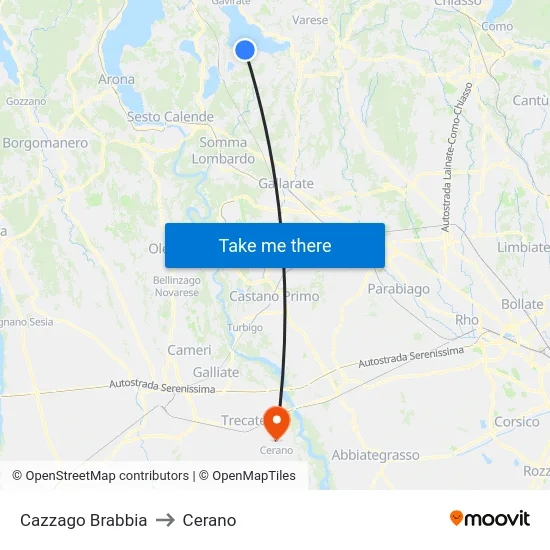 Cazzago Brabbia to Cerano map