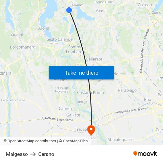 Malgesso to Cerano map