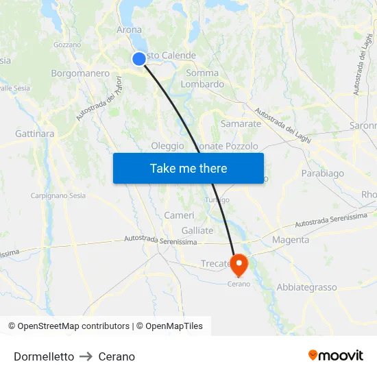 Dormelletto to Cerano map