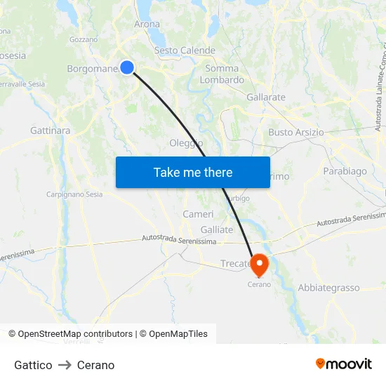 Gattico to Cerano map