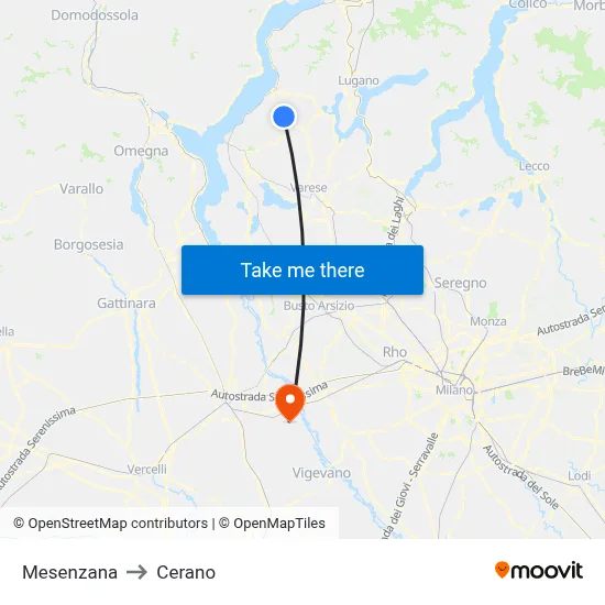 Mesenzana to Cerano map