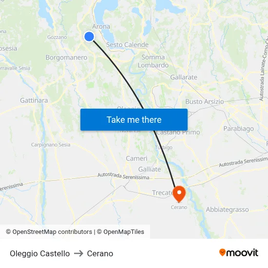 Oleggio Castello to Cerano map