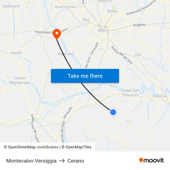 Montecalvo Versiggia to Cerano map