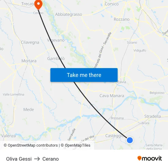 Oliva Gessi to Cerano map