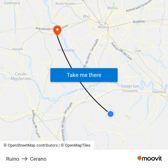 Ruino to Cerano map