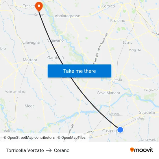 Torricella Verzate to Cerano map