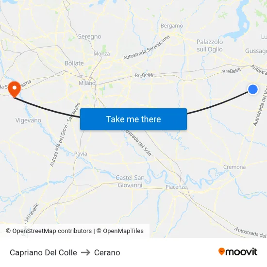 Capriano Del Colle to Cerano map