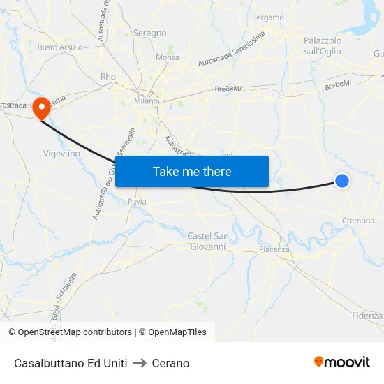 Casalbuttano Ed Uniti to Cerano map