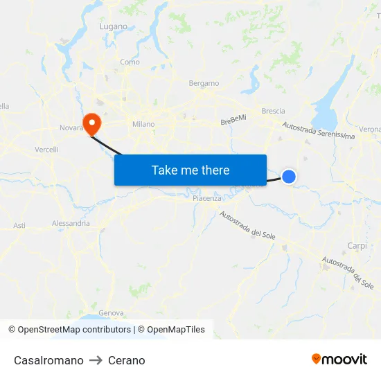 Casalromano to Cerano map