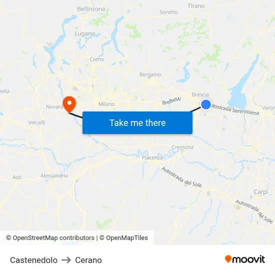 Castenedolo to Cerano map