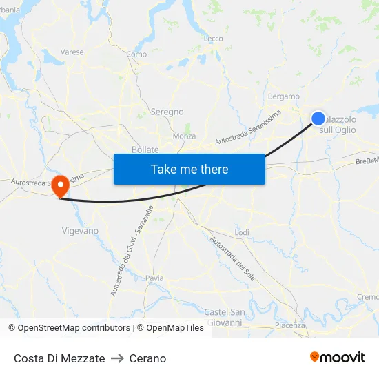 Costa di Mezzate to Cerano map