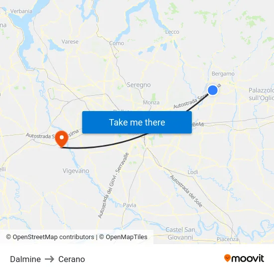 Dalmine to Cerano map