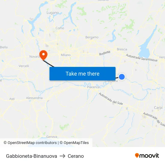 Gabbioneta-Binanuova to Cerano map