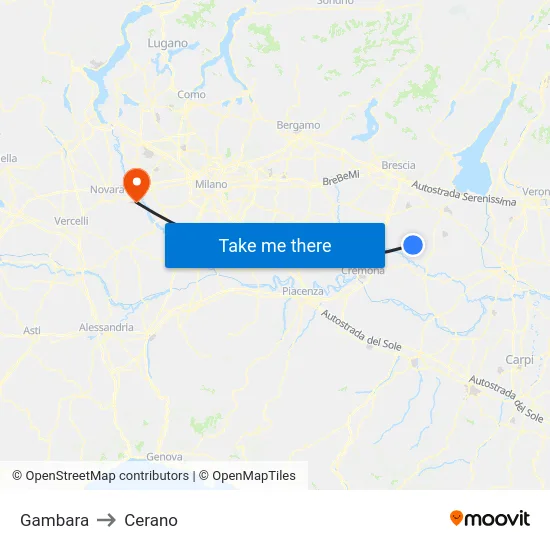 Gambara to Cerano map